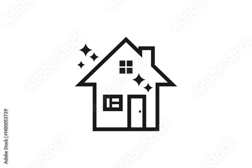 house icon with star sparkle depict cleanliness service