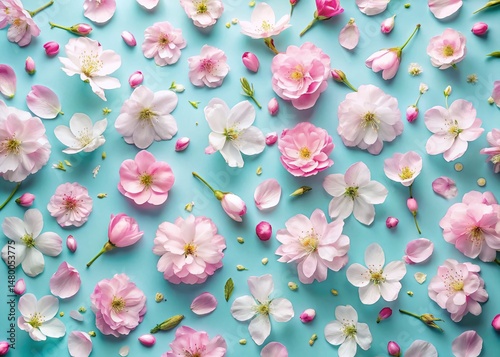 Aerial View Cherry Blossom Pattern: Pink & White Floral Textile Design