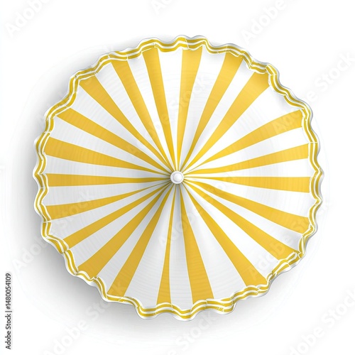 Top view of a yellow and white striped parasol