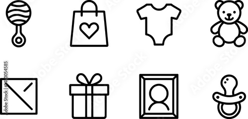 Baby Shower Icons Cute Line Art Graphics for Invitations