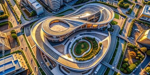 Aerial View of Curvilinear Architecture: Geometric Building Texture