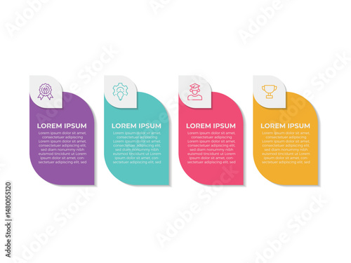 Concept of arrow business model with 4 successive steps. Six colorful graphic elements. Timeline design for brochure, presentation. Infographic design layout