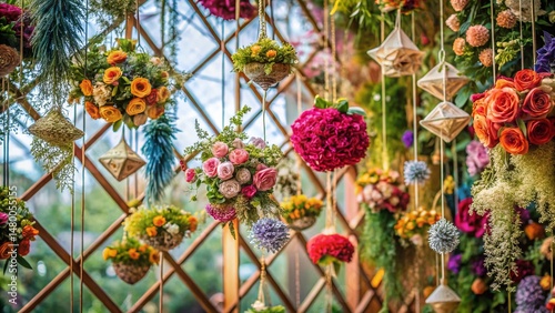 Aerial View of Layered Floral Hanging Display with Linear Texture