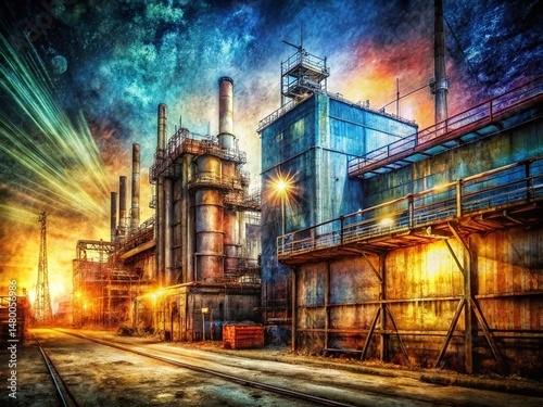 Aged Metal Background, Industrial Pencil Sketch, Long Exposure Photography, Conceptual Art