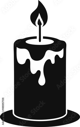 Candle With Melted Wax Silhouette Vector Illustration