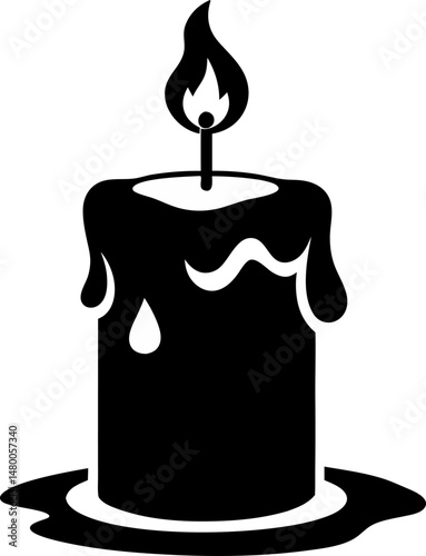 Candle With Melted Wax Silhouette Vector Illustration
