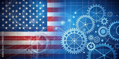 American Independence Day Engineering Blueprint Background - Patriotically Themed Technical Illustration