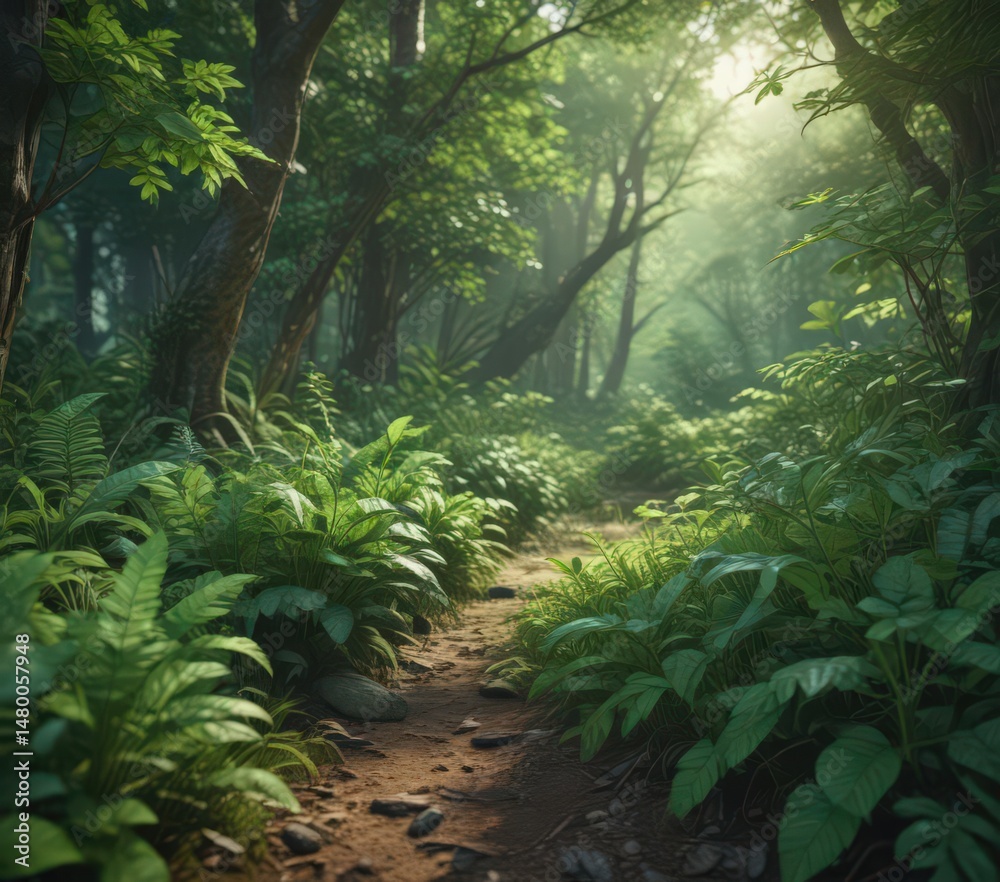 Fototapeta premium Lush emerald undergrowth, vibrant green leaves , botany, abundant