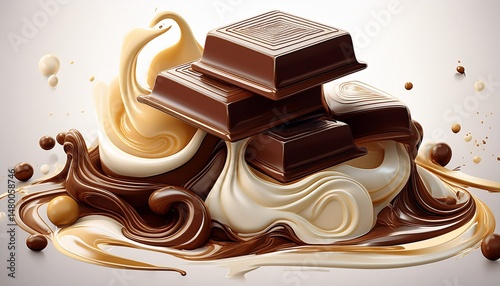mixing dark and white chocolate isolated on white background created with generative ai technology