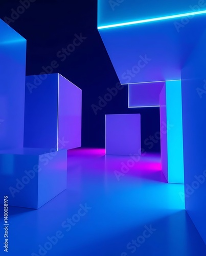 Neon Cubes Abstract Background.
