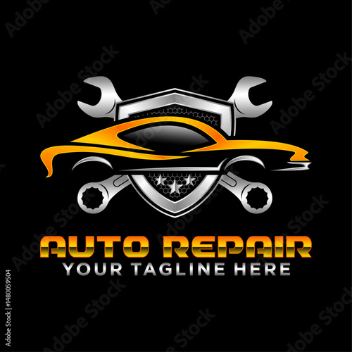Auto repair car logo vector illustration template. Simple letter design isolated in black background