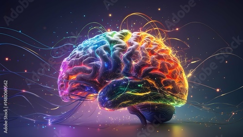 Surreal human mind idea glows like a light within the brain's space of creativity