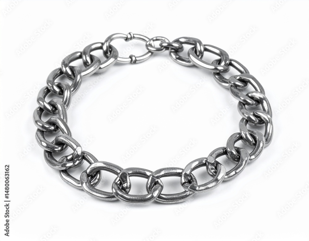 Obraz premium Metallic necklace comprised of oval links, secured with a clasp on a plain white background