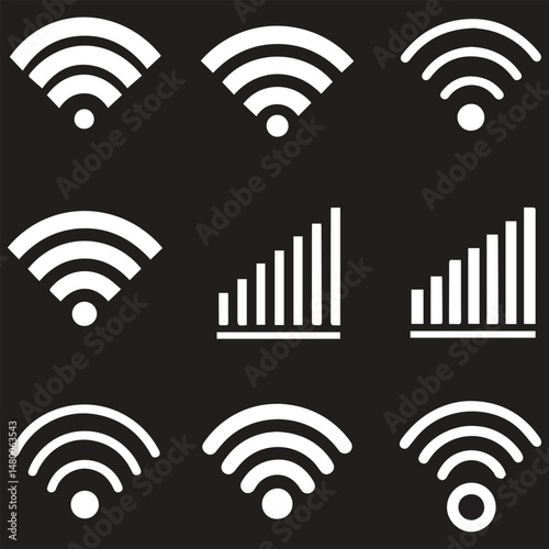 WiFi Icon Set,Wireless Internet symbol,Different black wifi icons,wi-fi signal black wireless icons set, Network connection symbols,wi-fi icon sign for remote internet access. Vector illustration,tele