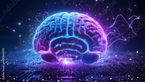 Surreal human mind idea glows like a light within the brain's space of intelligence