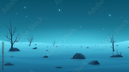 Night Landscape Barren with Starry Sky.