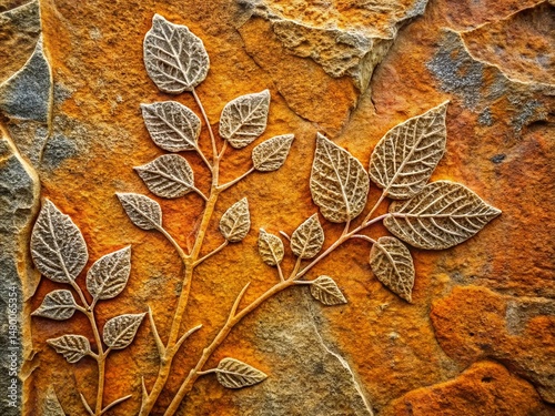 Botanical Line Art on Unique Stone Texture: Abstract Architectural Photography