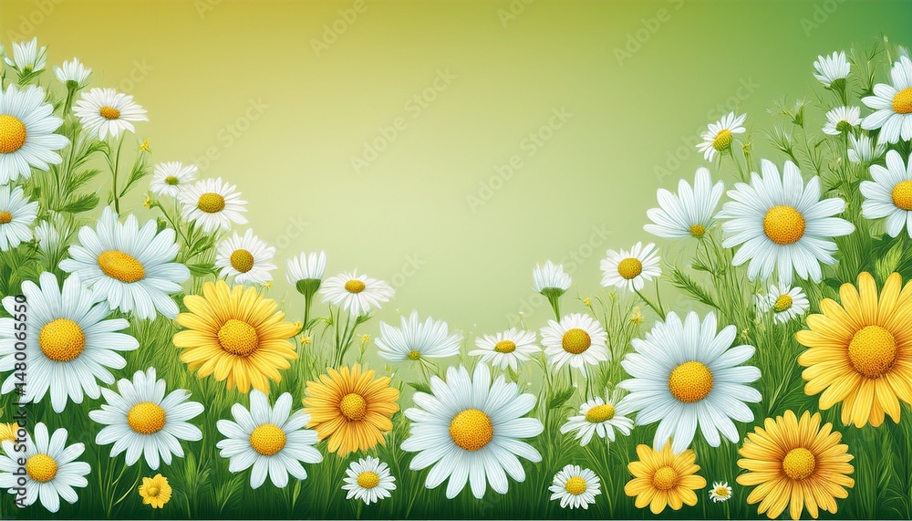 Fototapeta premium beautiful floral border with daisy flowers banner