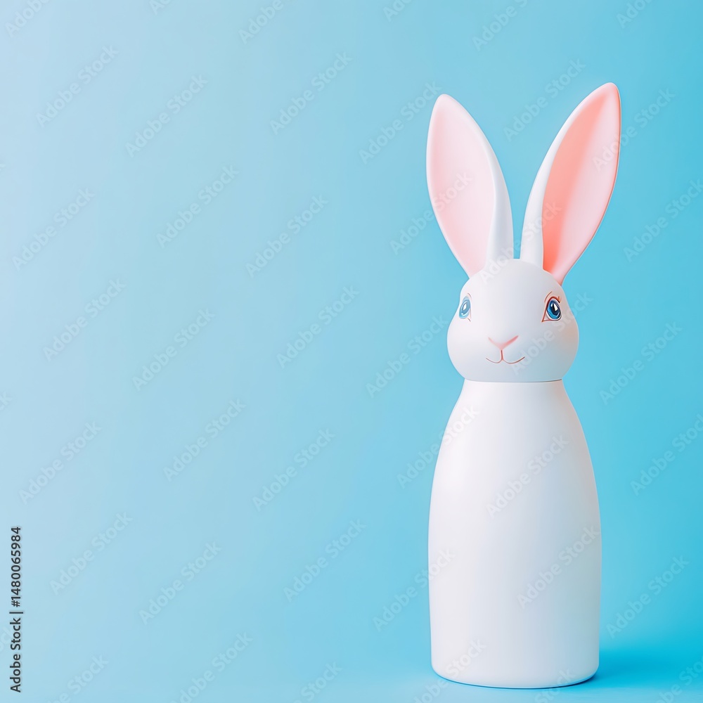 Obraz premium Adorable bunny figurine against light blue background, charming minimalist concept