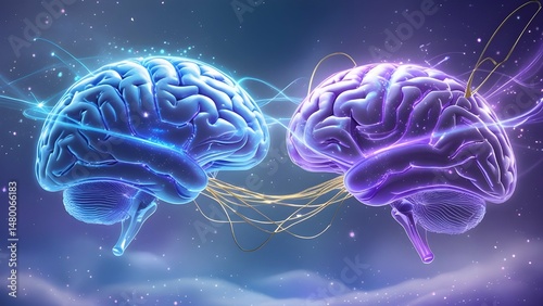 Abstract connected human brain anatomy with a science concept in space before the moon