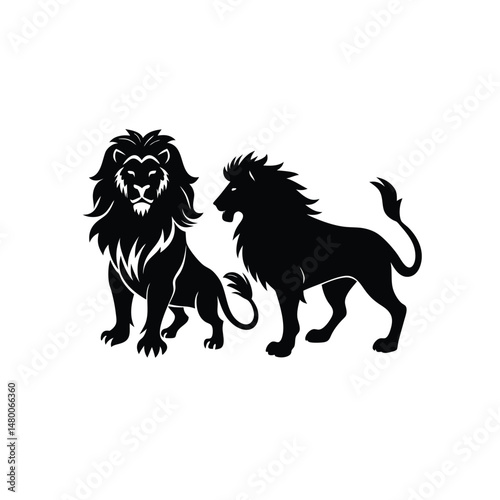 vector illustration of a lion silhouette on white background.