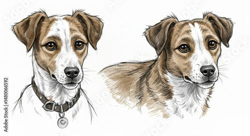 Adorable Jack Russell Terrier portrait hand drawn pet illustration charming canine friend forever friend lovely pet art