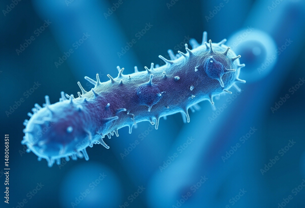 Fototapeta premium Blue Rod Bacteria with Needle-Like Spikes