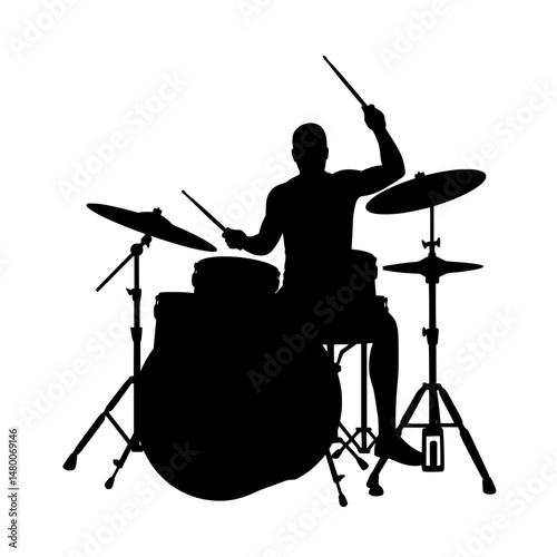 
Dramatic Drummer Silhouette Performing on Stage with Backlight. Epic Silhouette: Drummer in Motion on Stage Light