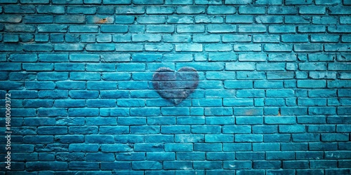 Classic Blue Brick Valentine's Day Background Texture - Romantic Grunge Stock Photo