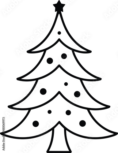 Simple Christmas Tree Line Art Vector with Star and Dots