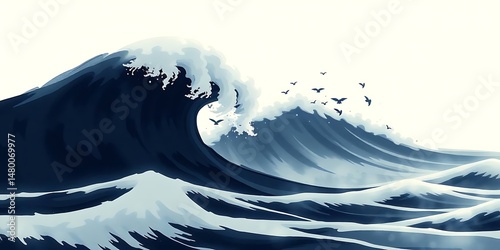 Ocean Wave Crashing Birds.