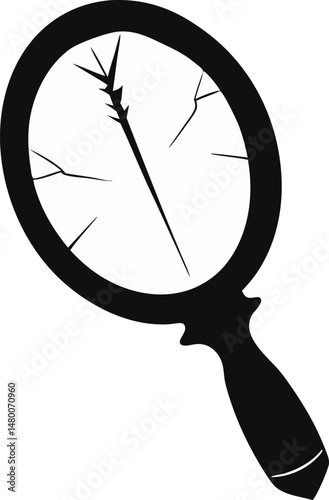 Hand Mirror With Crack Silhouette Vector Illustration