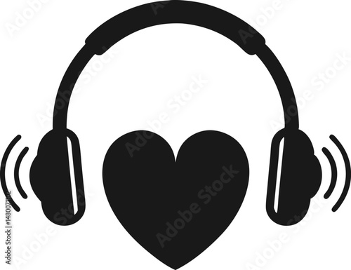 Headphone Around Heart Silhouette Vector Illustration