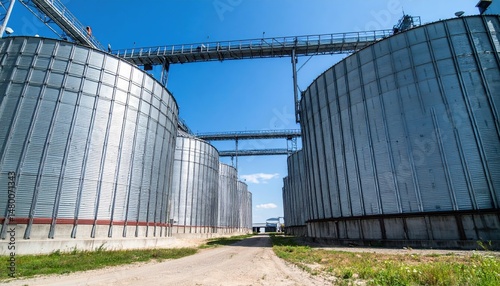 Wallpaper Mural Large Metallic Silos in Agricultural Storage Facility under Blue Sky Torontodigital.ca