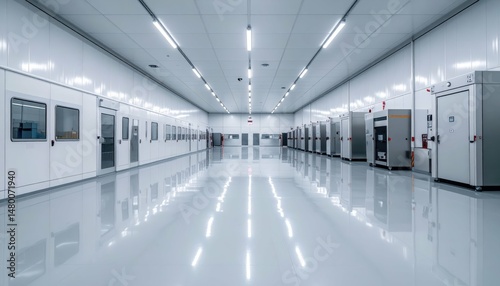 Clean Room Manufacturing Facility with Bright Lighting and Equipment