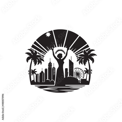 Queensland Day Silhouette Vector Illustration, Solid White Background.