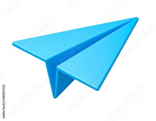Blue paper airplane is flying in the air. Concept of freedom and adventure