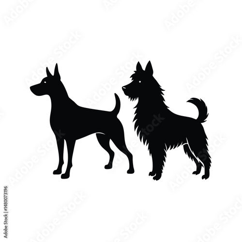 black and white dog.black and white dog silhouette on white background.	