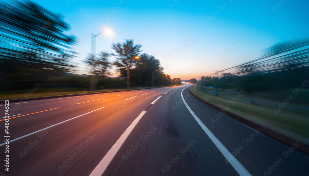 Obraz premium Blurred highway streaking with speed, studio photography. with white shades