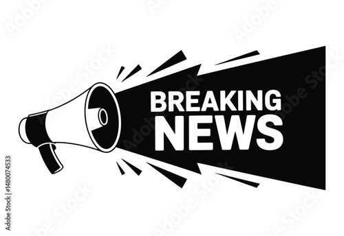 Breaking News black and white Icon with Megaphone and Speech Bubble