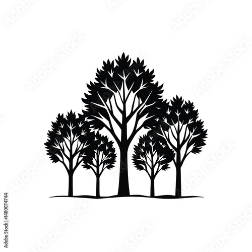 set of trees.vector illustration of a tree on white background.tree black & white silhouette.Tree of Life tribal vector black set..