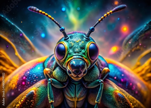 Cosmic Insect Thorax: Vibrant Nebula Spray Paint Art