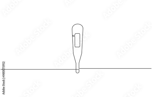 One continuous line drawing of medical thermometer, Continuous one line drawing of thermometer for measuring air temperature on white background, one continuous line drawing of a thermometer.