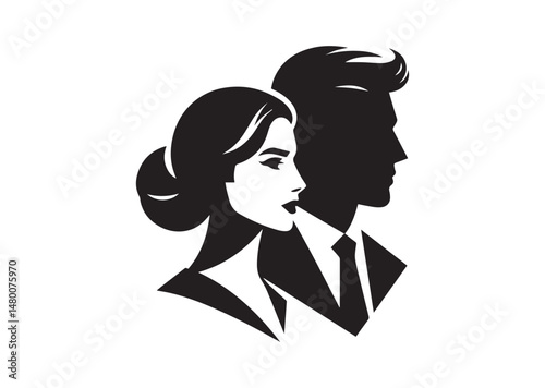 Man and Woman Portrait in Profile icon, Male and Female Head Silhouette Vector