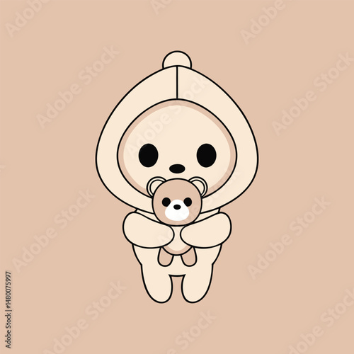 Cute character hugging a teddy bear minimalist vector illustration