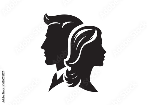 Man and Woman Portrait in Profile icon, Male and Female Head Silhouette Vector