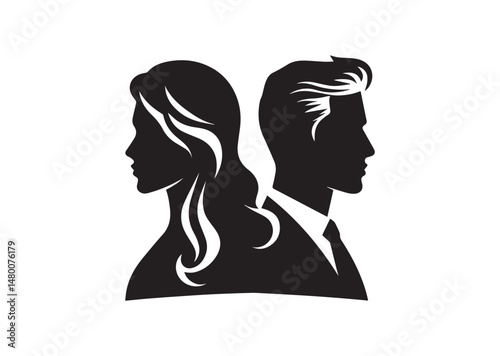Man and Woman Portrait in Profile icon, Male and Female Head Silhouette Vector