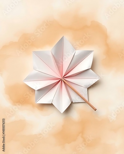 Paper Origami Star with Beige Background.