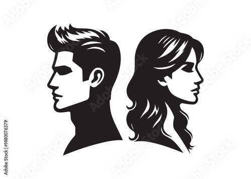 Man and Woman Portrait in Profile icon, Male and Female Head Silhouette Vector