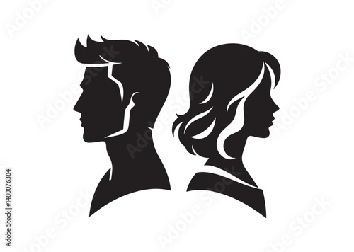 Man and Woman Portrait in Profile icon, Male and Female Head Silhouette Vector